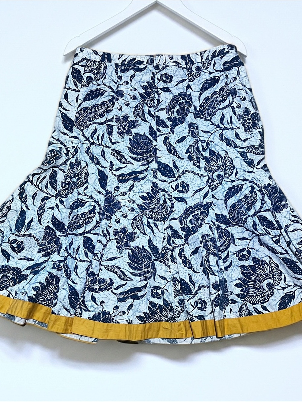 Old Navy Blue Floral A-Line Skirt with Mustard Hem